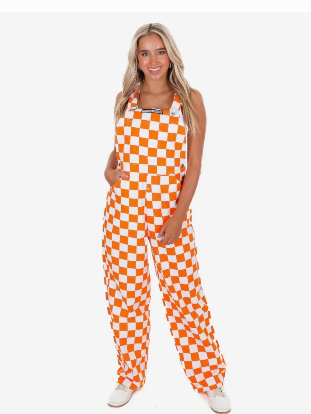 Checkerboard Orange & White Women's Overalls